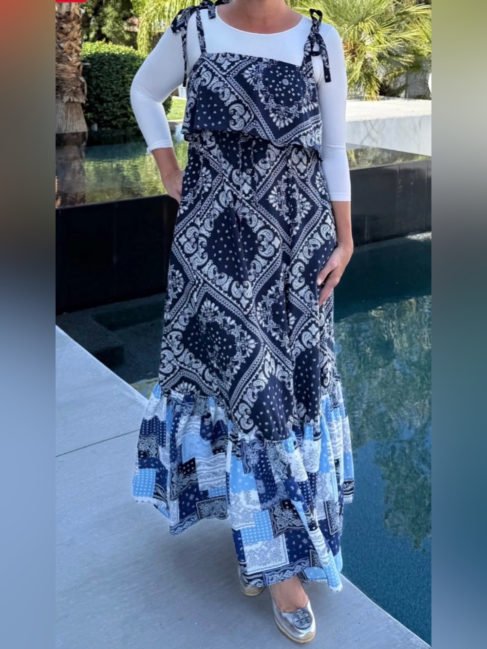 Davi & Dani Bandana patchwork 4th of July maxi dress NWT Tic toc S M L